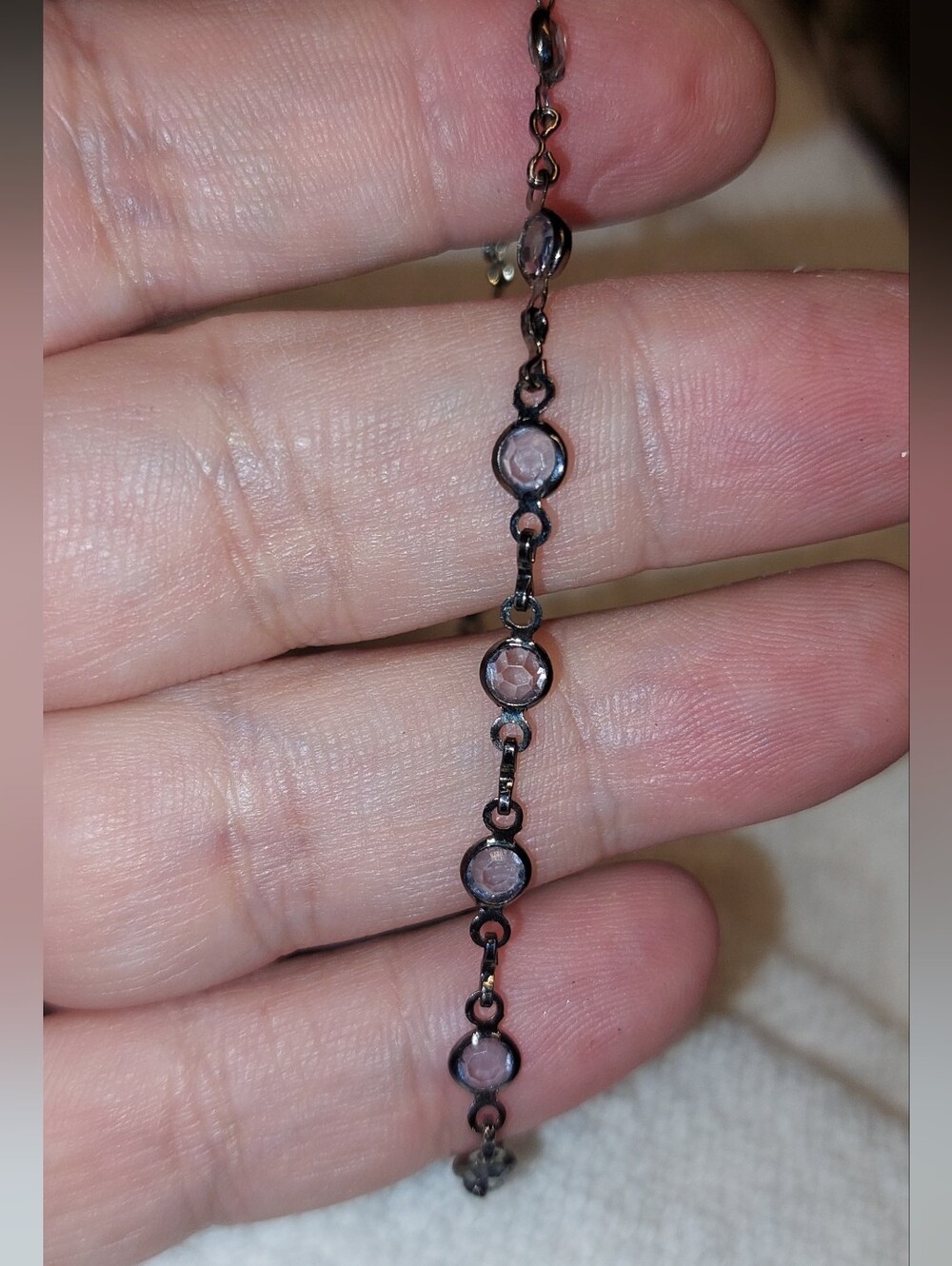 Delicate Grey Stone Link Bracelet - Unbranded